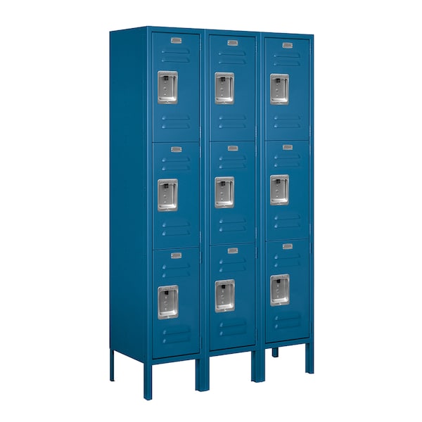 Wardrobe Locker, 36" W, 12" D, 66" H, (3) Wide, (9) Openings, Blue
